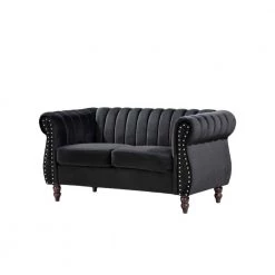 Louis 59.1 in. Black Channel Tufted Velvet 2-Seats Loveseat with Nailheads by US Pride Furniture 9 Louis 59.1 in. Black Channel Tufted Velvet 2-Seats Loveseat with Nailheads by US Pride Furniture -US Pride Furniture Shop black us pride furniture loveseats s5644 l h1 c3 1000