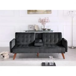 Carrington 72 in. Black Velvet 2-Seater Twin Sleeper Convertible Sofa Bed with Tapered Legs by US Pride Furniture -US Pride Furniture Shop black us pride furniture sofa beds sb9070 31 1000