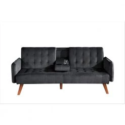 Carrington 72 in. Black Velvet 2-Seater Twin Sleeper Convertible Sofa Bed with Tapered Legs by US Pride Furniture