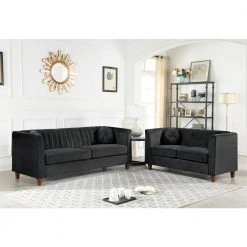 Lowery 79.5 in. W Square Arm Velvet 3-Seats Tuxedo Straight Sofa with Square Arms in Black by US Pride Furniture -US Pride Furniture Shop black us pride furniture sofas couches s5530 s h2 4f 1000