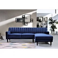 2-Piece Blue Channel Velvet 3-Seater L-Shaped Right-Facing Sectional Sofa with Tapered Legs by US Pride Furniture -US Pride Furniture Shop blue 0162 r us pride furniture sectional sofas 0162 r 31 1000