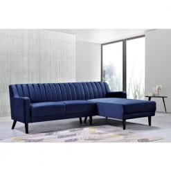 2-Piece Blue Channel Velvet 3-Seater L-Shaped Right-Facing Sectional Sofa with Tapered Legs by US Pride Furniture -US Pride Furniture Shop blue 0162 r us pride furniture sectional sofas 0162 r 4f 1000
