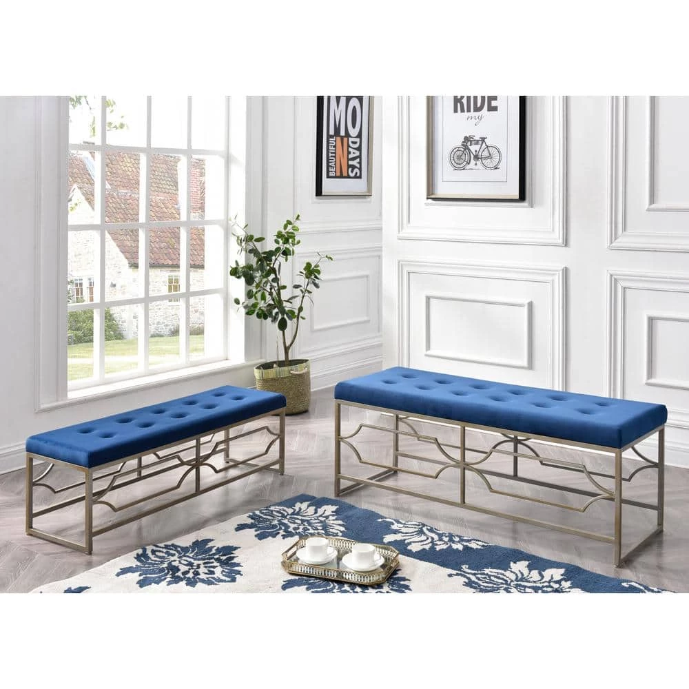 2-Piece Blue Tufted Upholstered Ottoman by HODEDAH 7 2-Piece Blue Tufted Upholstered Ottoman by HODEDAH - Image 5