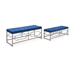 2-Piece Blue Tufted Upholstered Ottoman by HODEDAH