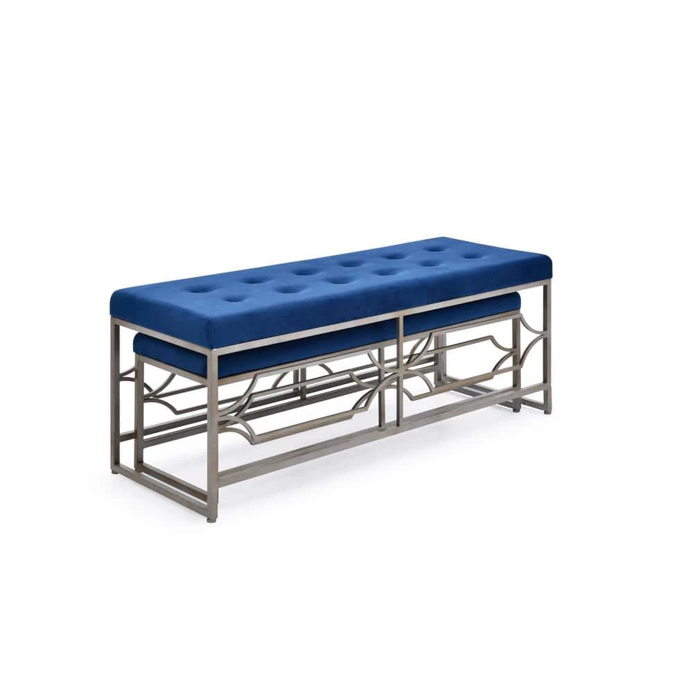 2-Piece Blue Tufted Upholstered Ottoman by HODEDAH 6 2-Piece Blue Tufted Upholstered Ottoman by HODEDAH - Image 4