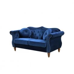 Bellbrook 65.5 in. Blue Velvet 2-Seater Chesterfield Loveseat with Removable Cushions by US Pride Furniture