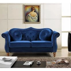 Bellbrook 79.5 in. Blue Velvet 3-Seater Camelback Sofa with Nailheads by US Pride Furniture -US Pride Furniture Shop blue us pride furniture sofas couches s5365 s 31 1000