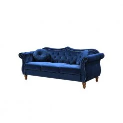Bellbrook 79.5 in. Blue Velvet 3-Seater Camelback Sofa with Nailheads by US Pride Furniture