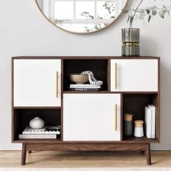 Ellipse Brown Cube Storage with Display Shelves and White Cabinet Doors by Nathan James