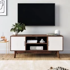 Wesley 43 in. Brown and White Particle Board TV Stand Fits TVs Up to 32 in. with Storage Doors by Nathan James -US Pride Furniture Shop brown white nathan james tv stands 74401 31 1000