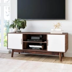 Wesley 43 in. Brown and White Particle Board TV Stand Fits TVs Up to 32 in. with Storage Doors by Nathan James