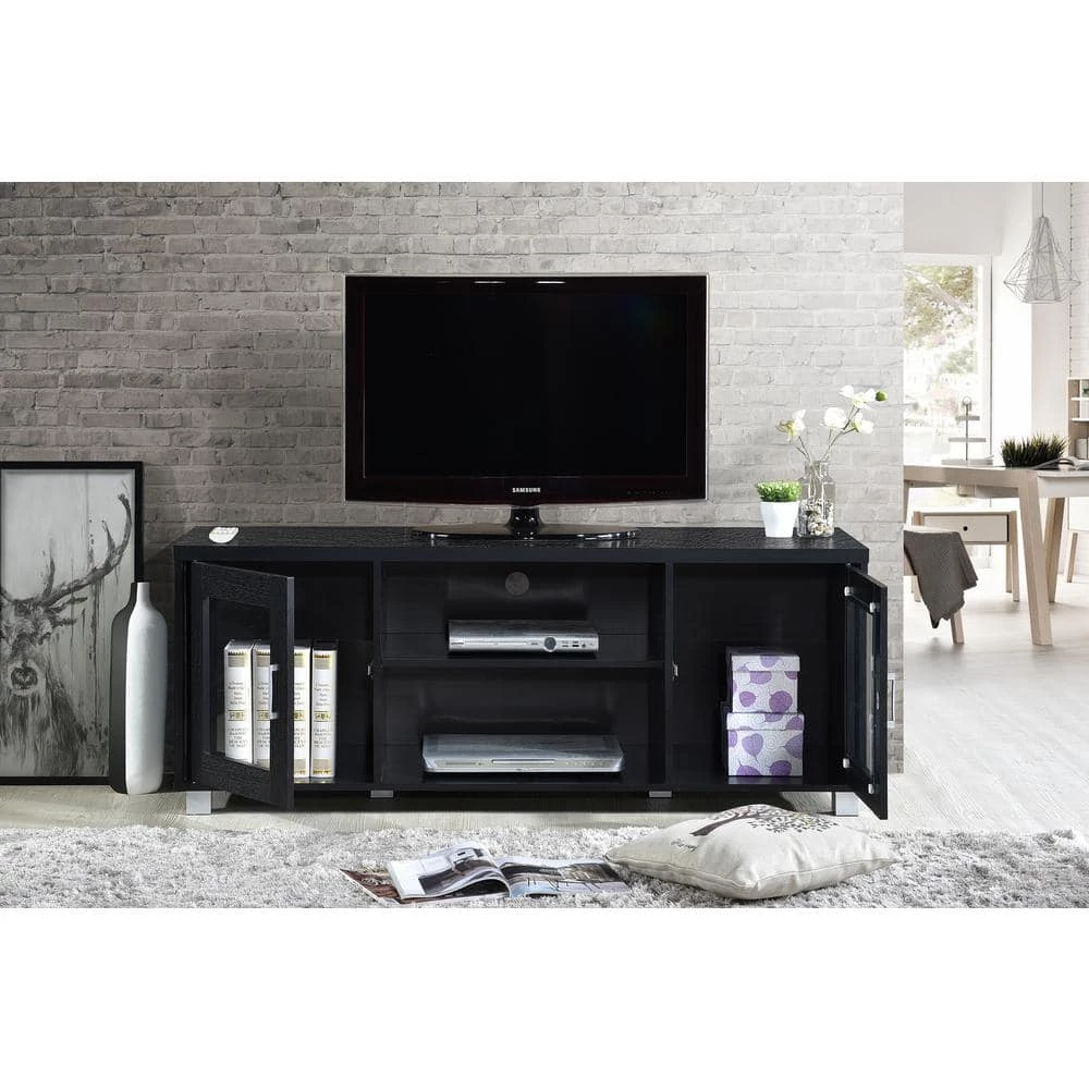 57 in. Charcoal Wood TV Stand Fits TVs Up to 60 in. with Cable Management by HODEDAH 8 57 in. Charcoal Wood TV Stand Fits TVs Up to 60 in. with Cable Management by HODEDAH - Image 6