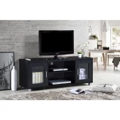 57 in. Charcoal Wood TV Stand Fits TVs Up to 60 in. with Cable Management by HODEDAH 11 57 in. Charcoal Wood TV Stand Fits TVs Up to 60 in. with Cable Management by HODEDAH -US Pride Furniture Shop charcoal hodedah tv stands hitv107 4f 1000