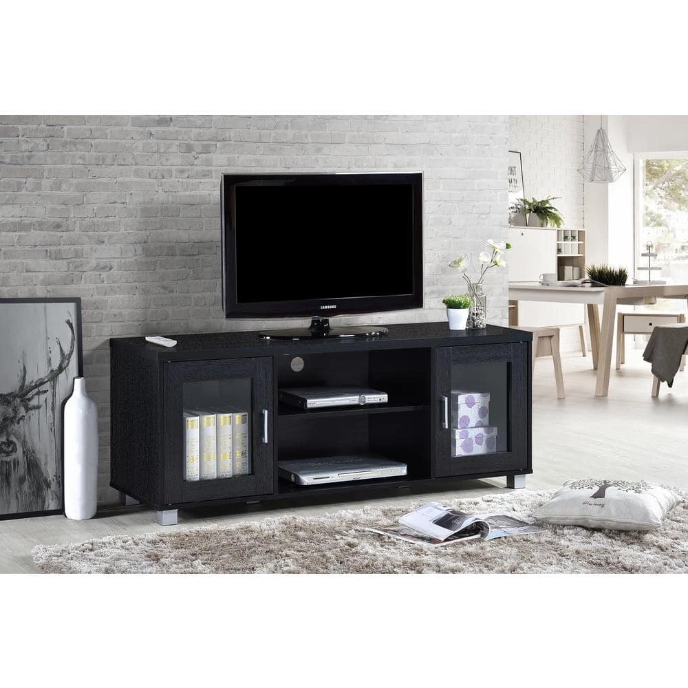 57 in. Charcoal Wood TV Stand Fits TVs Up to 60 in. with Cable Management by HODEDAH 6 57 in. Charcoal Wood TV Stand Fits TVs Up to 60 in. with Cable Management by HODEDAH - Image 4