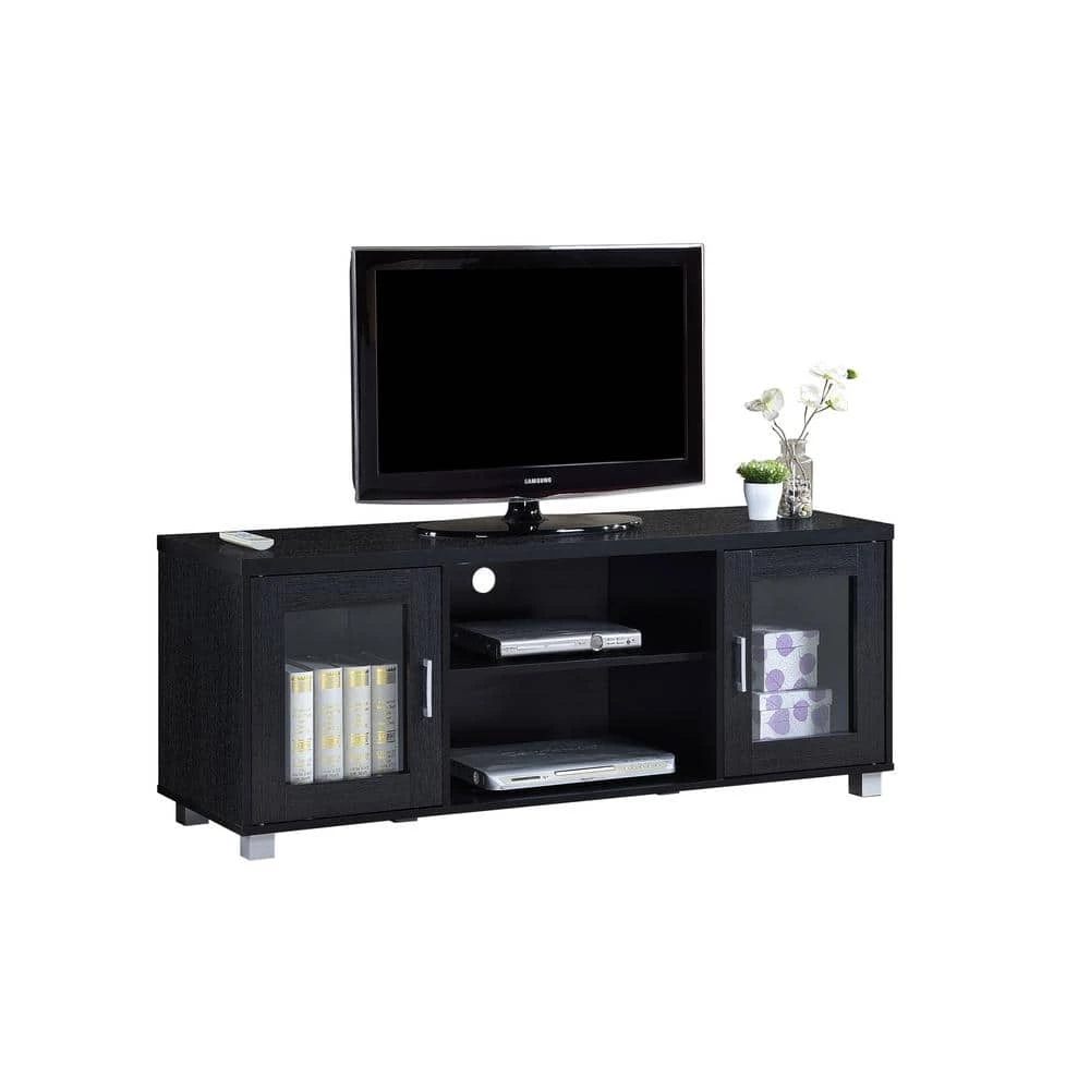 57 in. Charcoal Wood TV Stand Fits TVs Up to 60 in. with Cable Management by HODEDAH 3 57 in. Charcoal Wood TV Stand Fits TVs Up to 60 in. with Cable Management by HODEDAH
