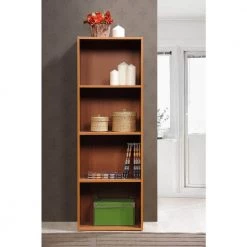 47.36 in. Cherry Wood 4-shelf Standard Bookcase with Storage by HODEDAH -US Pride Furniture Shop cherry hodedah bookcases bookshelves hid24 cherry 1f 1000