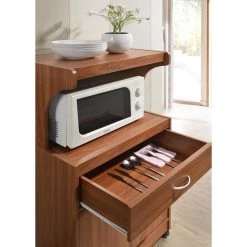 Cherry Microwave Cart with Storage by HODEDAH -US Pride Furniture Shop cherry hodedah microwave carts hik72 cherry 1f 1000
