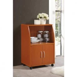 Cherry Microwave Cart with Storage by HODEDAH -US Pride Furniture Shop cherry hodedah microwave carts hik74 cherry 4f 1000