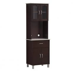 Kitchen Cabinet with Top and Bottom Enclosed Cabinet Space in Chocolate-Grey by HODEDAH