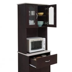 Kitchen Cabinet with Top and Bottom Enclosed Cabinet Space in Chocolate-Grey by HODEDAH -US Pride Furniture Shop choco grey hodedah display cabinets hik94 choco grey 77 1000