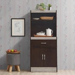 54 in. Chocolate-Grey Tall Open Shelves 1-Drawer and Bottom Enclosed Storage Kitchen Cabinet by HODEDAH 9 54 in. Chocolate-Grey Tall Open Shelves 1-Drawer and Bottom Enclosed Storage Kitchen Cabinet by HODEDAH -US Pride Furniture Shop chocolate gray hodedah display cabinets hik76 chocolate grey 31 1000