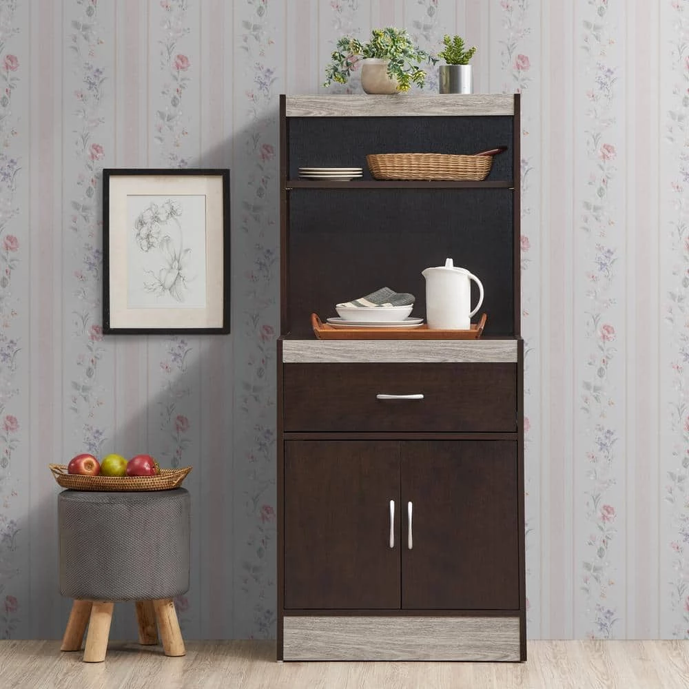 54 in. Chocolate-Grey Tall Open Shelves 1-Drawer and Bottom Enclosed Storage Kitchen Cabinet by HODEDAH 6 54 in. Chocolate-Grey Tall Open Shelves 1-Drawer and Bottom Enclosed Storage Kitchen Cabinet by HODEDAH - Image 4