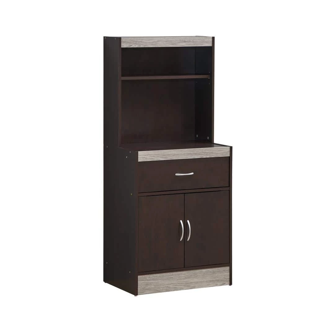 54 in. Chocolate-Grey Tall Open Shelves 1-Drawer and Bottom Enclosed Storage Kitchen Cabinet by HODEDAH 3 54 in. Chocolate-Grey Tall Open Shelves 1-Drawer and Bottom Enclosed Storage Kitchen Cabinet by HODEDAH