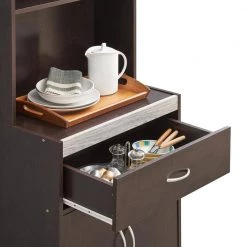 54 in. Chocolate-Grey Tall Open Shelves 1-Drawer and Bottom Enclosed Storage Kitchen Cabinet by HODEDAH 8 54 in. Chocolate-Grey Tall Open Shelves 1-Drawer and Bottom Enclosed Storage Kitchen Cabinet by HODEDAH -US Pride Furniture Shop chocolate gray hodedah display cabinets hik76 chocolate grey 77 1000