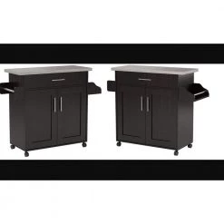 Chocolate-Grey Kitchen Island with Spice Rack and Towel Holder by HODEDAH