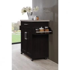 Chocolate-Grey Kitchen Island with Spice Rack and Towel Holder by HODEDAH -US Pride Furniture Shop chocolate grey hodedah kitchen carts hik78 choc grey 76 1000