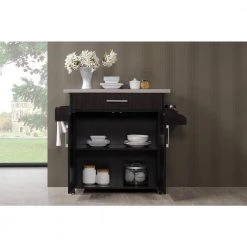 Chocolate-Grey Kitchen Island with Spice Rack and Towel Holder by HODEDAH -US Pride Furniture Shop chocolate grey hodedah kitchen carts hik78 choc grey fa 1000