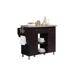 Kitchen Island Chocolate Grey with Spice Rack and Towel Holder by HODEDAH