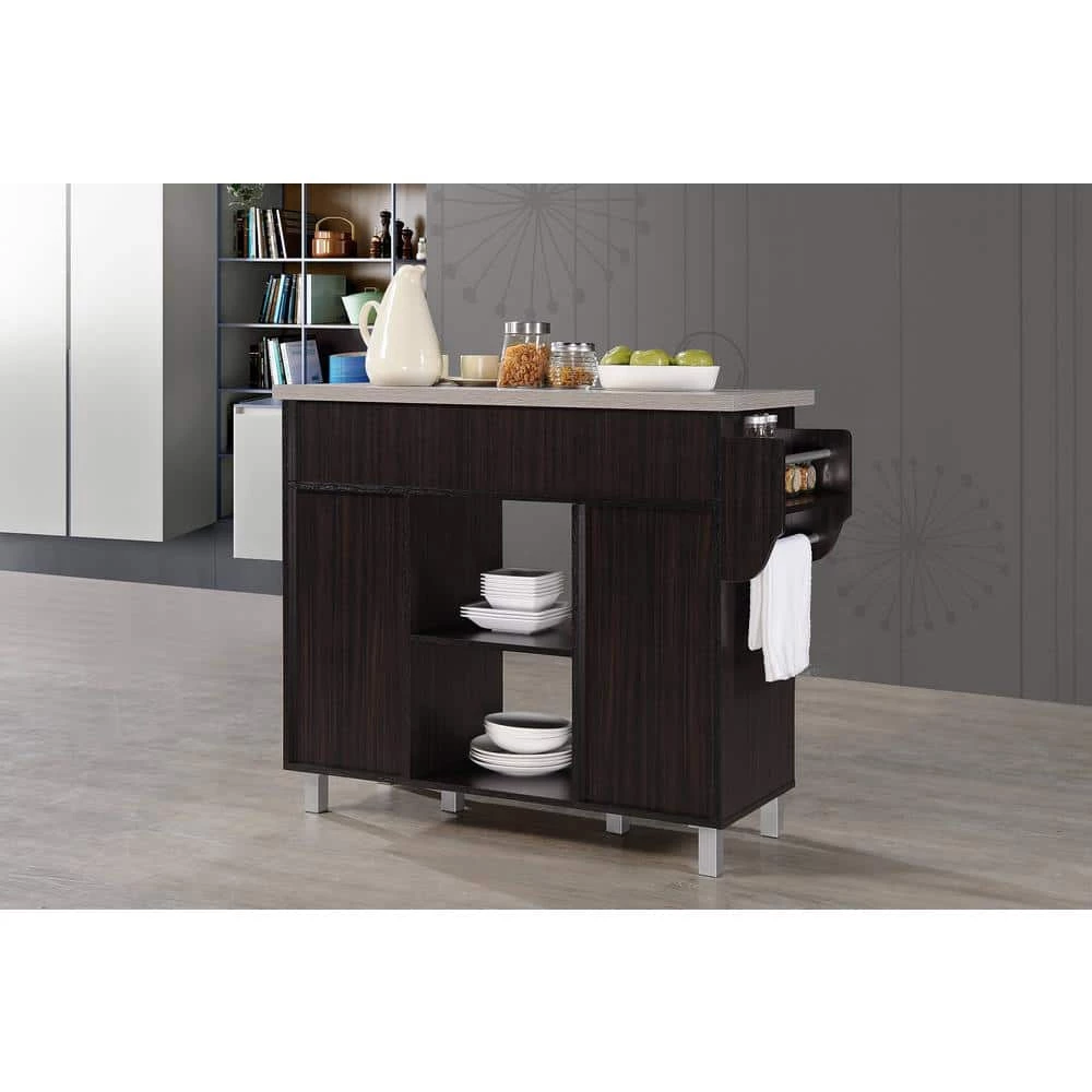Kitchen Island Chocolate Grey with Spice Rack and Towel Holder by HODEDAH 6 Kitchen Island Chocolate Grey with Spice Rack and Towel Holder by HODEDAH - Image 4