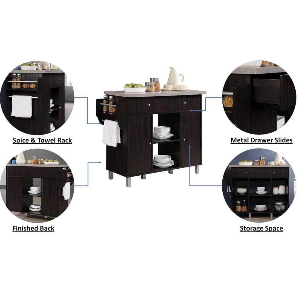 Kitchen Island Chocolate Grey with Spice Rack and Towel Holder by HODEDAH 10 Kitchen Island Chocolate Grey with Spice Rack and Towel Holder by HODEDAH - Image 8