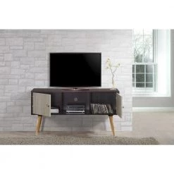 47 in. Chocolate and Grey Oak Wood TV Stand Fits TVs Up to 60 in. with Storage Doors by HODEDAH 11 47 in. Chocolate and Grey Oak Wood TV Stand Fits TVs Up to 60 in. with Storage Doors by HODEDAH -US Pride Furniture Shop chocolate grey oak hodedah tv stands hitv435 choc grey 4f 1000