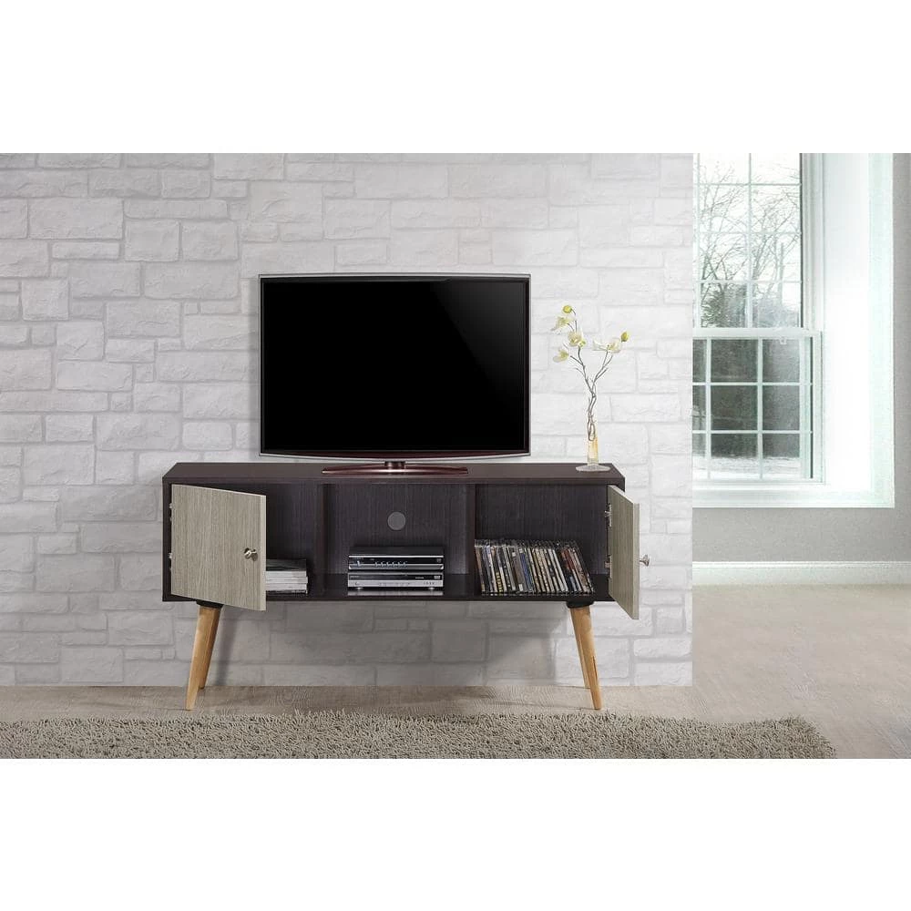 47 in. Chocolate and Grey Oak Wood TV Stand Fits TVs Up to 60 in. with Storage Doors by HODEDAH 6 47 in. Chocolate and Grey Oak Wood TV Stand Fits TVs Up to 60 in. with Storage Doors by HODEDAH - Image 4