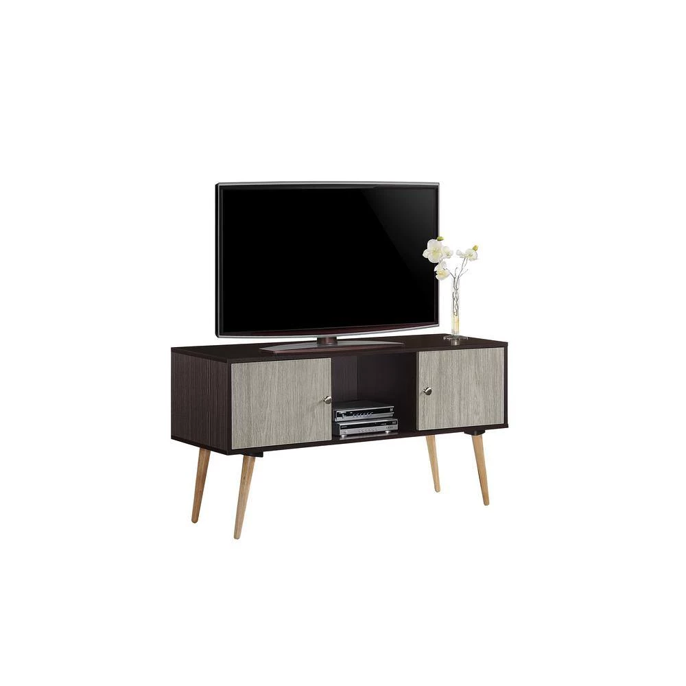 47 in. Chocolate and Grey Oak Wood TV Stand Fits TVs Up to 60 in. with Storage Doors by HODEDAH 5 47 in. Chocolate and Grey Oak Wood TV Stand Fits TVs Up to 60 in. with Storage Doors by HODEDAH - Image 3
