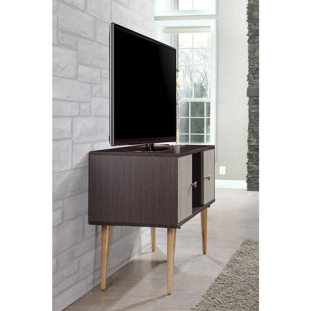 47 in. Chocolate and Grey Oak Wood TV Stand Fits TVs Up to 60 in. with Storage Doors by HODEDAH 4 47 in. Chocolate and Grey Oak Wood TV Stand Fits TVs Up to 60 in. with Storage Doors by HODEDAH - Image 2