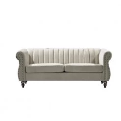 Louis Cream Velvet Nailhead Living Room Set Sofa and Loveseat by US Pride Furniture -US Pride Furniture Shop cream us pride furniture living room sets s5649 l s h1 1f 1000