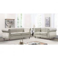 Louis Cream Velvet Nailhead Living Room Set Sofa and Loveseat by US Pride Furniture -US Pride Furniture Shop cream us pride furniture living room sets s5649 l s h1 31 1000