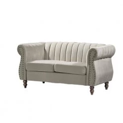 Louis Cream Velvet Nailhead Living Room Set Sofa and Loveseat by US Pride Furniture -US Pride Furniture Shop cream us pride furniture living room sets s5649 l s h1 4f 1000