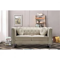 Vivian 64.17 in. Cream Classic Velvet 2-Seats Chesterfield Loveseat with Nailheads by US Pride Furniture 9 Vivian 64.17 in. Cream Classic Velvet 2-Seats Chesterfield Loveseat with Nailheads by US Pride Furniture -US Pride Furniture Shop cream us pride furniture loveseats s5613 l h1 31 1000