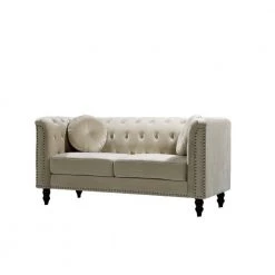 Vivian 64.17 in. Cream Classic Velvet 2-Seats Chesterfield Loveseat with Nailheads by US Pride Furniture 8 Vivian 64.17 in. Cream Classic Velvet 2-Seats Chesterfield Loveseat with Nailheads by US Pride Furniture -US Pride Furniture Shop cream us pride furniture loveseats s5613 l h1 40 1000