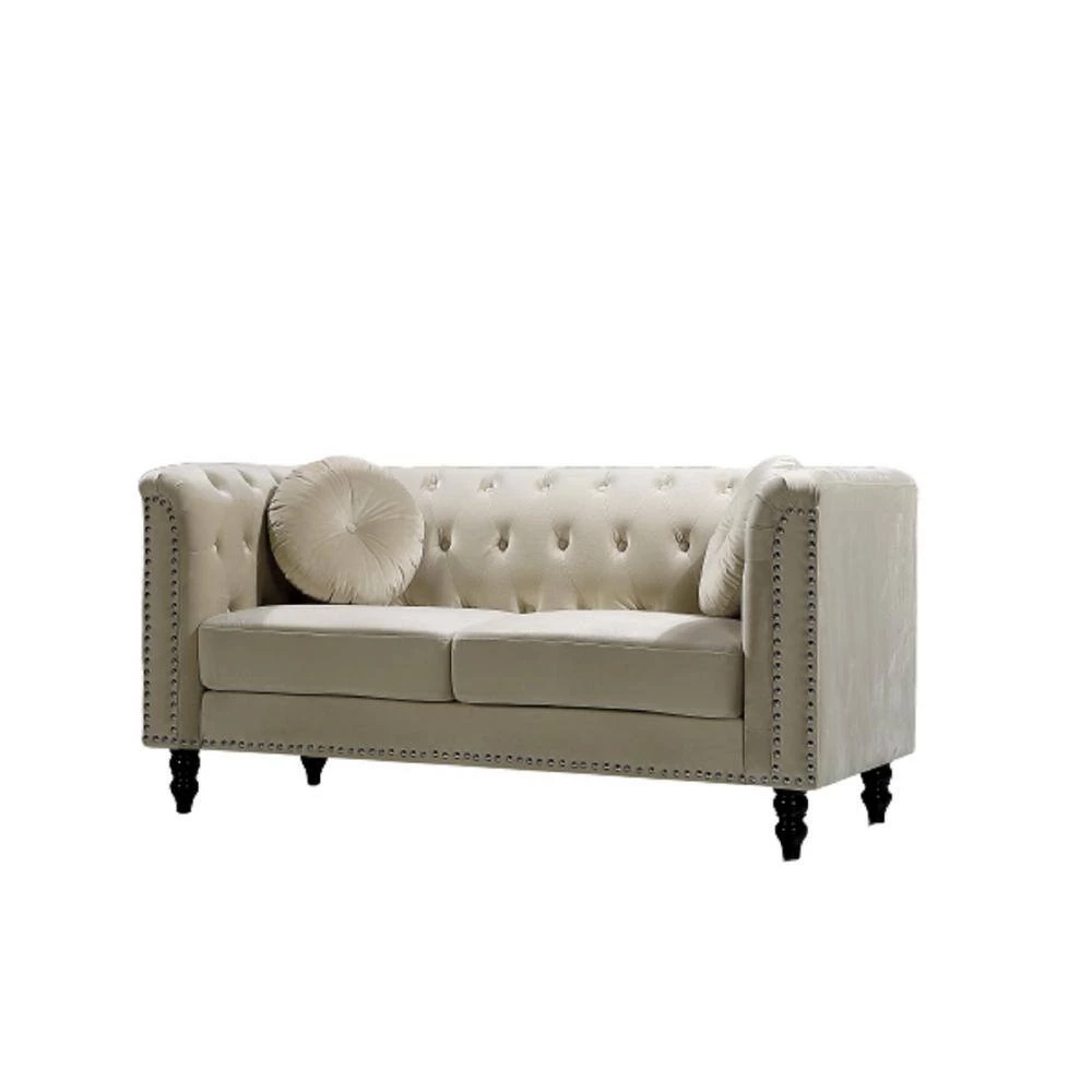 Vivian 64.17 in. Cream Classic Velvet 2-Seats Chesterfield Loveseat with Nailheads by US Pride Furniture 5 Vivian 64.17 in. Cream Classic Velvet 2-Seats Chesterfield Loveseat with Nailheads by US Pride Furniture - Image 3