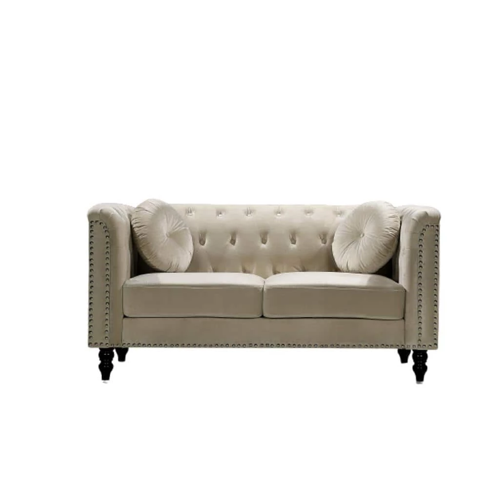 Vivian 64.17 in. Cream Classic Velvet 2-Seats Chesterfield Loveseat with Nailheads by US Pride Furniture 3 Vivian 64.17 in. Cream Classic Velvet 2-Seats Chesterfield Loveseat with Nailheads by US Pride Furniture