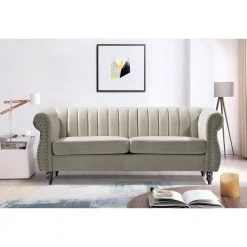 Louis 76.4 in. Cream Velvet 3-Seater Chesterfield Sofa with Nailheads by US Pride Furniture 11 Louis 76.4 in. Cream Velvet 3-Seater Chesterfield Sofa with Nailheads by US Pride Furniture -US Pride Furniture Shop cream us pride furniture sofas couches s5649 s 31 1000