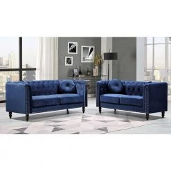 2-Piece Vivian Dark Blue Classic Velvet Kittleson Nailhead Chesterfield Sofa and Loveseat by US Pride Furniture 15 2-Piece Vivian Dark Blue Classic Velvet Kittleson Nailhead Chesterfield Sofa and Loveseat by US Pride Furniture -US Pride Furniture Shop dark blue us pride furniture living room sets s5608 l s 31 1000