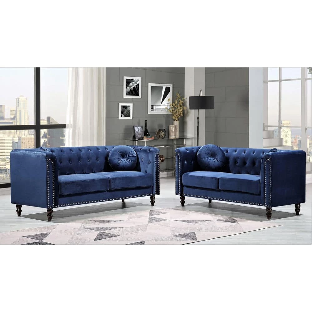 2-Piece Vivian Dark Blue Classic Velvet Kittleson Nailhead Chesterfield Sofa and Loveseat by US Pride Furniture 9 2-Piece Vivian Dark Blue Classic Velvet Kittleson Nailhead Chesterfield Sofa and Loveseat by US Pride Furniture - Image 7