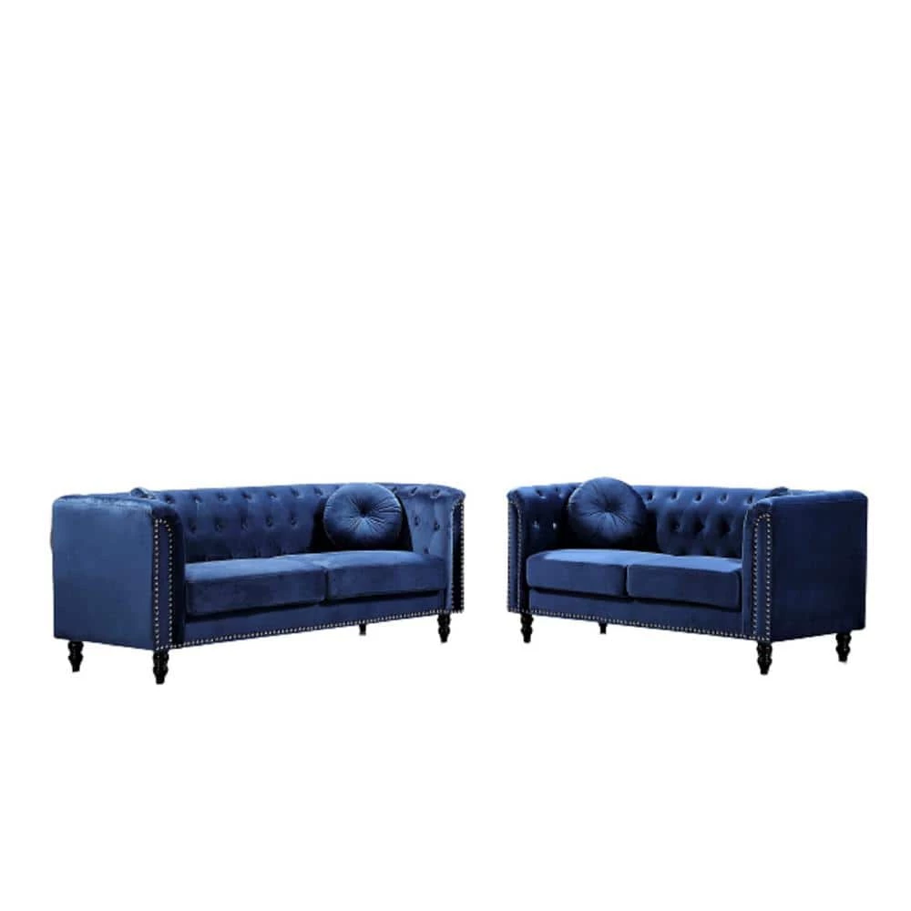 2-Piece Vivian Dark Blue Classic Velvet Kittleson Nailhead Chesterfield Sofa and Loveseat by US Pride Furniture 3 2-Piece Vivian Dark Blue Classic Velvet Kittleson Nailhead Chesterfield Sofa and Loveseat by US Pride Furniture