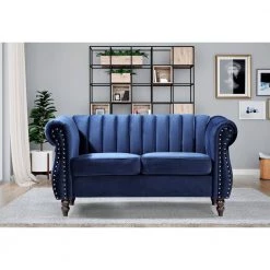 Louis 59.1 in. Dark Blue Channel Tufted Velvet 2-Seater Loveseat with Nailheads by US Pride Furniture 9 Louis 59.1 in. Dark Blue Channel Tufted Velvet 2-Seater Loveseat with Nailheads by US Pride Furniture -US Pride Furniture Shop dark blue us pride furniture loveseats s5645 l 31 1000